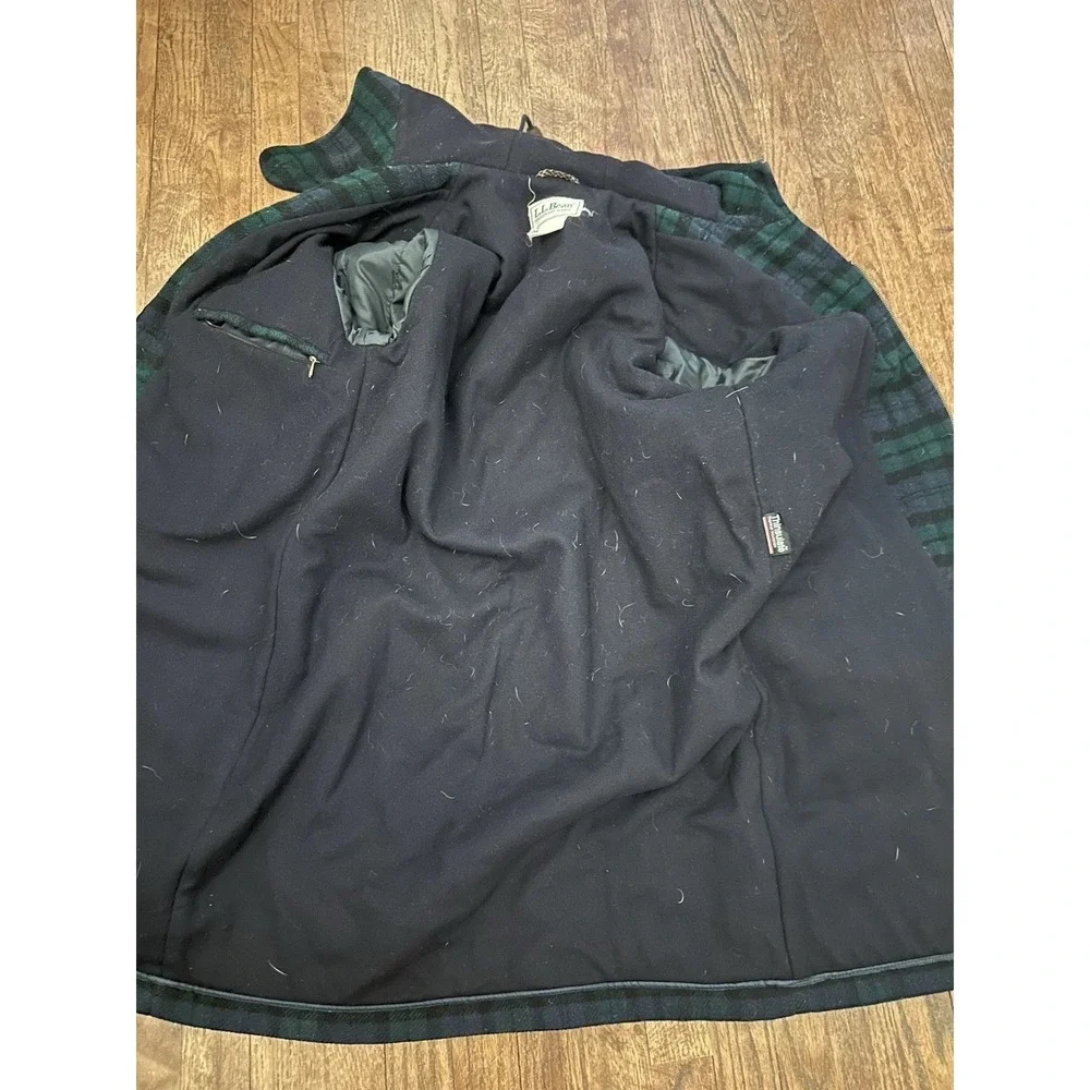 Vintage Men's L.L.Bean Size Sm‎ Tall Wool Duffle Coat Navy Green Plaid USA EUC